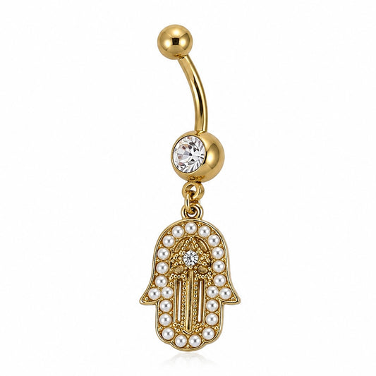 14g Gold Hamsa Belly Ring